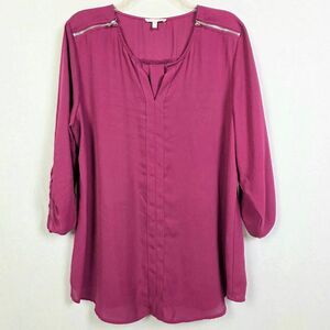 Maurices Zip Shoulder Blouse XL Pink 3/4 Sleeve
